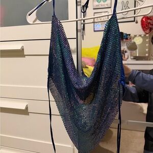 AKIRA Blue Sequin Crop Top